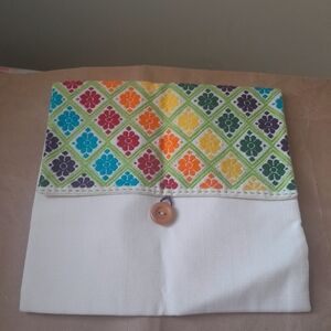 Colorful Patterned Clutch with Button Closure